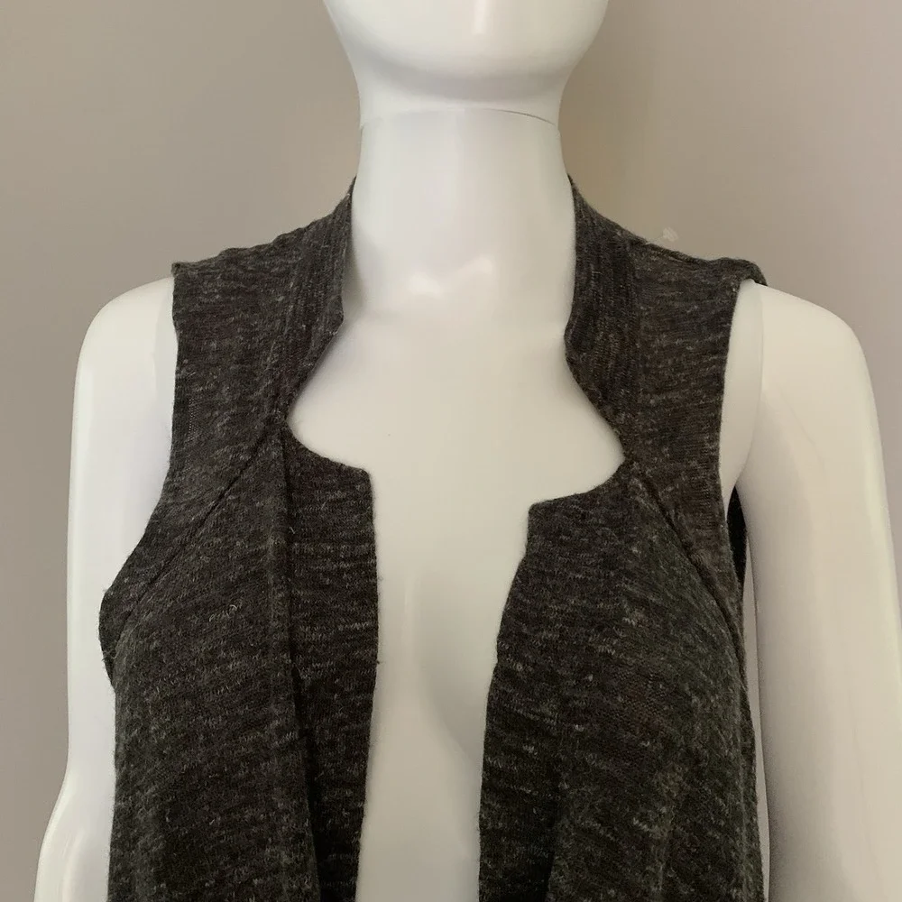 Free People Long Cardigan SWEATER VEST SHIRT‎ TOP Duster Trench Knit Grey SZ-M